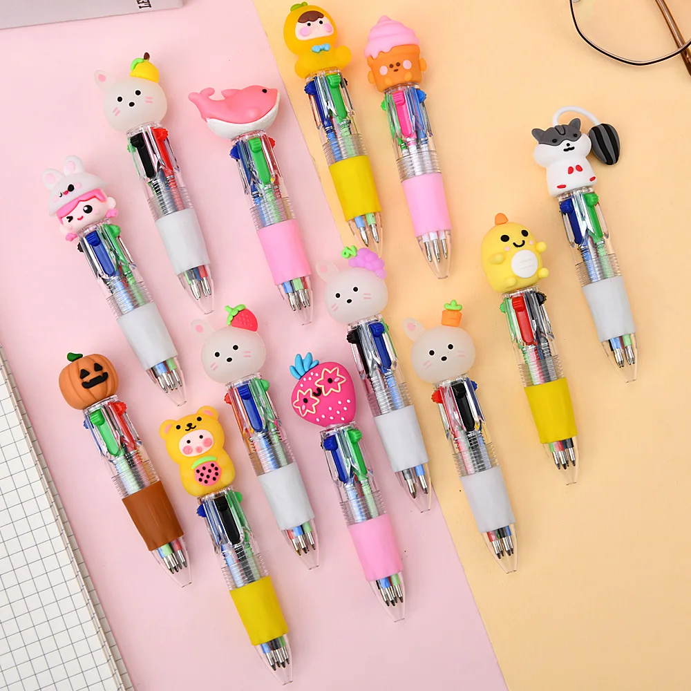 

10Pcs/Lot Cute Cartoon Mini 4color Ballpoint Pen Short Pen Student Multi-color Ballpoint Pens School Office Stationery Gifts