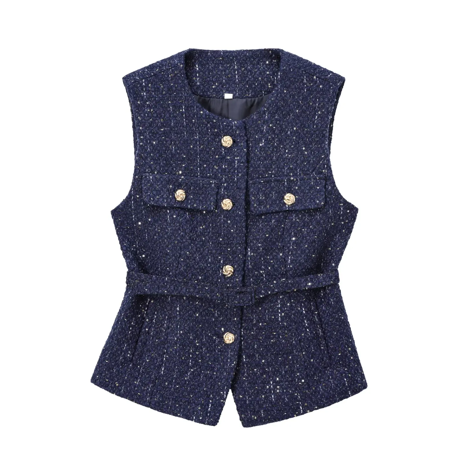MUJER 2025 Sequin Sleeveless Vest Women Textured Luxury Waistcoat Vest Women Luxury Button Women\'s Warm Vest New in Outerwears