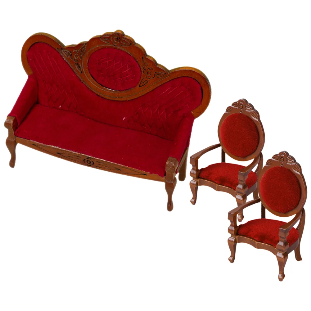 

3 Pcs Peach Armchair Miniature Decor Couch Sofa Model Tiny Furniture Simulation Little House