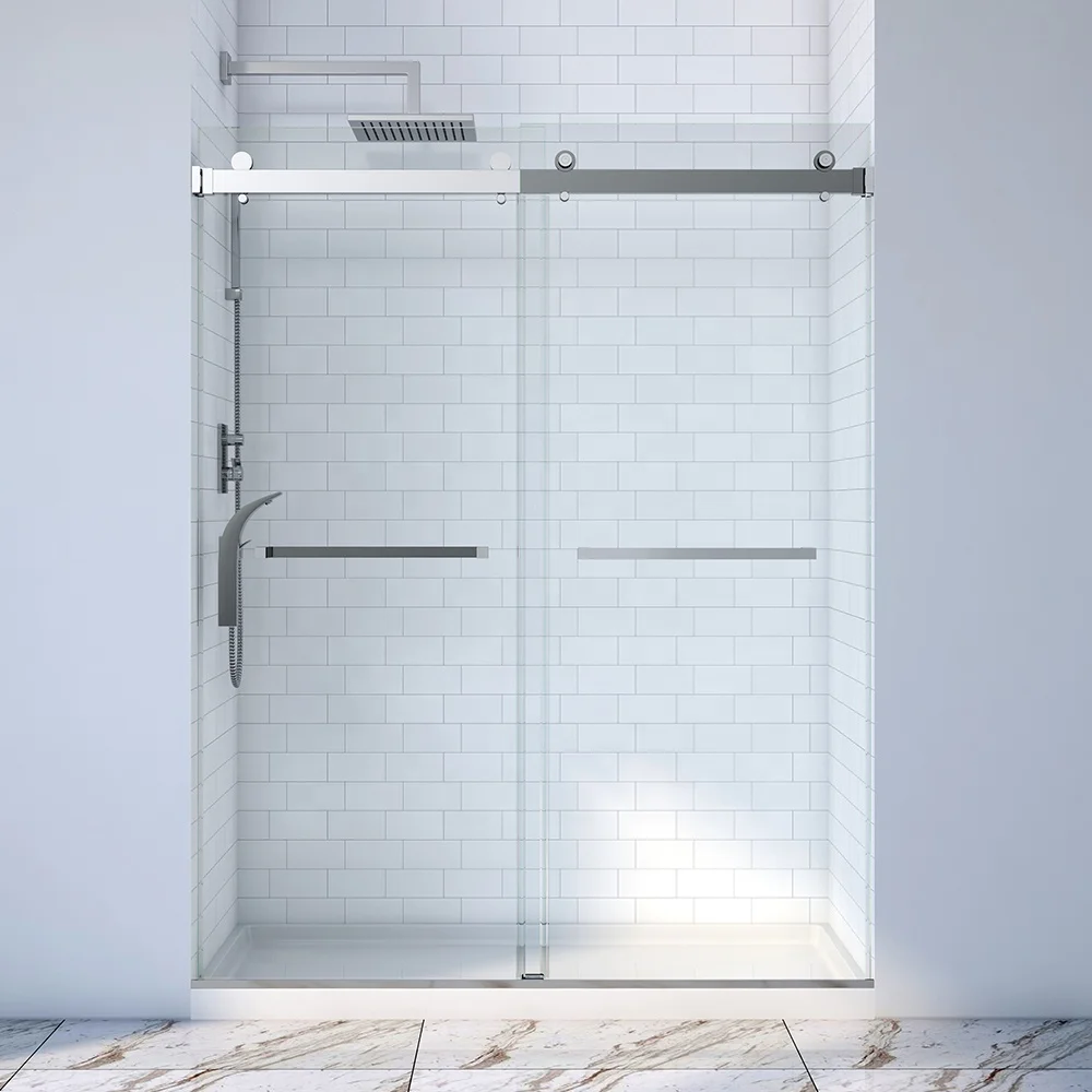 Frameless bypass bathroom tempered glass sliding shower door