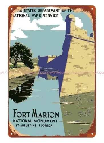 Fort Marion National Monument, St. Augustine, Florida 1938 metal tin sign