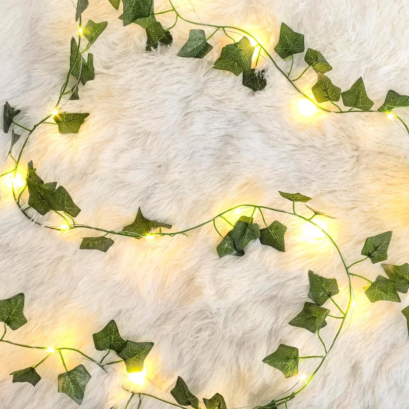 2M/10M Flower Green Leaf String Lights Artificial Ivy Vine Fairy Light Wedding Party Decoration Christmas Home Room Wall Plant