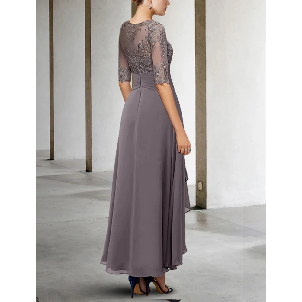 Elegant Mother of The Bride Dress Scoop Neck Half Sleeves Lace Appliqued Tea Length Wedding Guest Dresses Customized image 2
