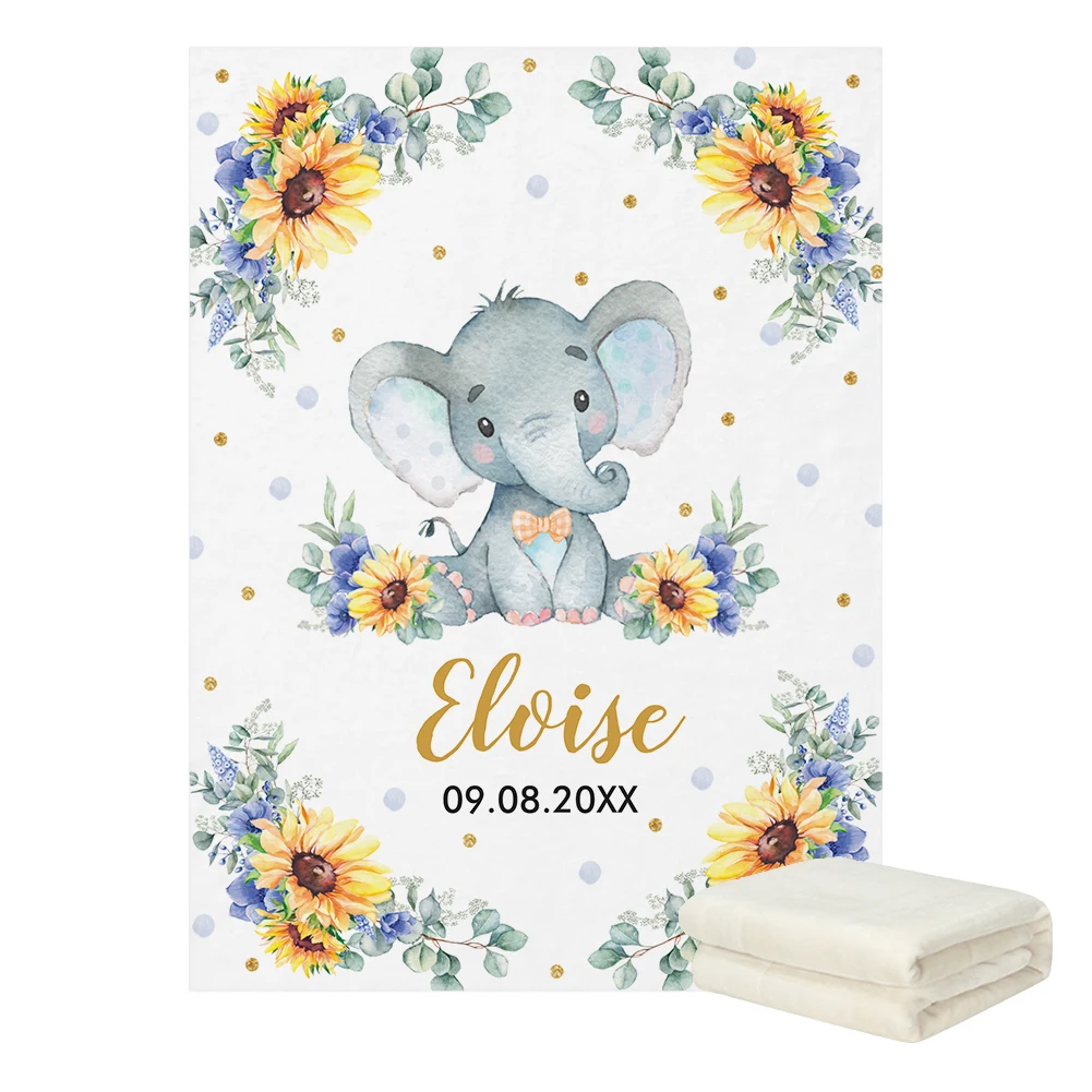 LVYZIHO Custom Cute Sunflower Greenery Elephant Baby Blanket - 30x40 /48x60 /60x80 Inches Blanket