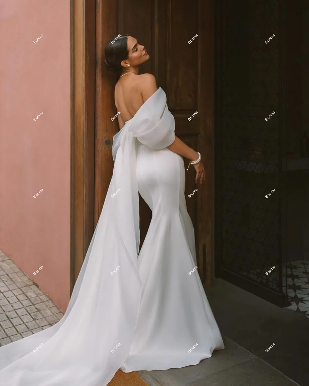 Booma štědrý mořská panna svatební šaty pleats zametat cvičit brides gowns pro ženy bridals soumrak šaty vestidos novias boda