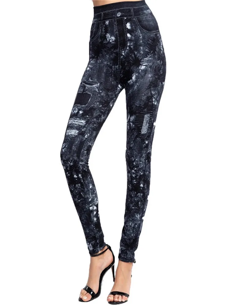 INDJXND Sports Leggings Sexy allenamento in esecuzione Push Up pantaloni da palestra Slim pantaloni da donna Jeans in Denim sintetico vita alta Fitness elastico