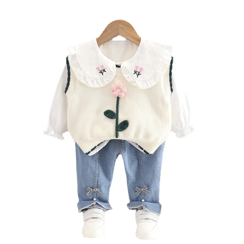 New Spring Autumn Baby Girl Clothes Suit Children Cute Fashion Vest Shirt Pants 3Pcs/Sets Toddler Casual Costume Kids Tracksuits