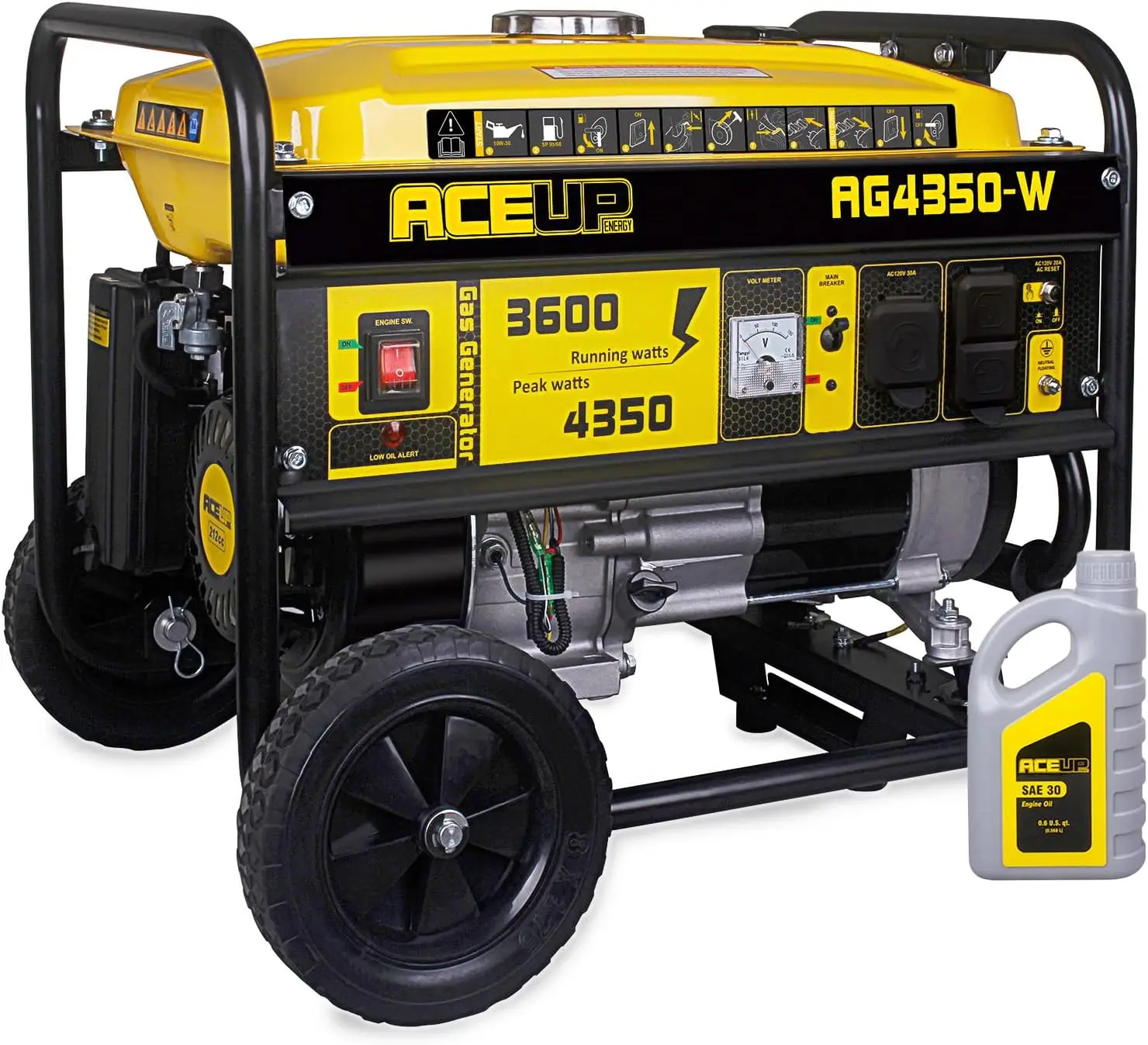 

4,350 Watt Portable Generator Gas Powered Equipment with Wheels Kit for Home Use, 30A Outlet, EPA & CARB Compliant