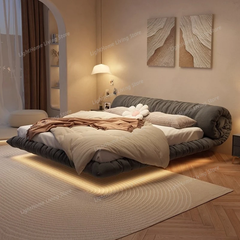 

180x200 150x200 Cm Suspended Structure Fabric Equipped with LED Lights Bed 2 People Full Size Bed Frame Bedroom Beds Furniture