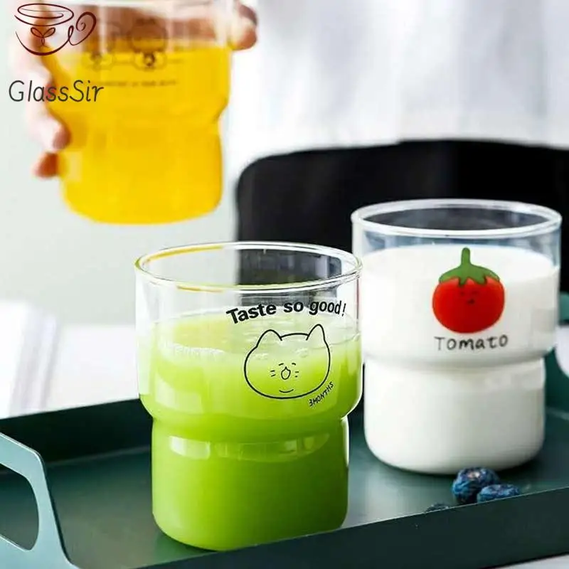 

2Pcs Korean Cartoon Animal Glass Coffee Mug Transparent Glass Cup Home Milk Juice Cup Office Cafe Drinkware Drink Glass 400Ml