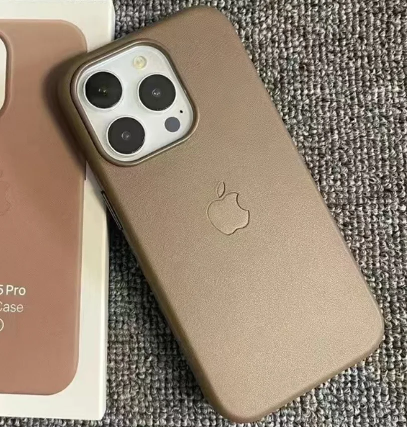 حافظة جلدية أبل الرسمية مع حافظة Magsafe لهاتف آيفون 15 14 13 12 Pro Max 14 Plus حافظة شحن لاسلكية مغناطيسية أصلية