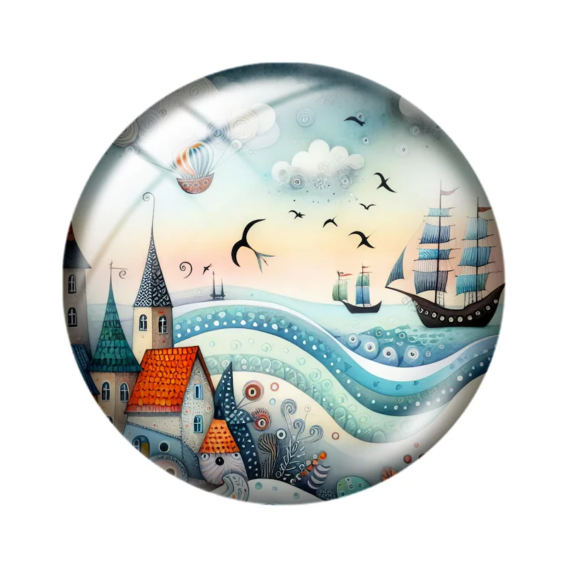 Whimsical Seascape Images 12mm/18mm/20mm/25mm Handmade Photo Glass Cabochons DIY Making Accessories