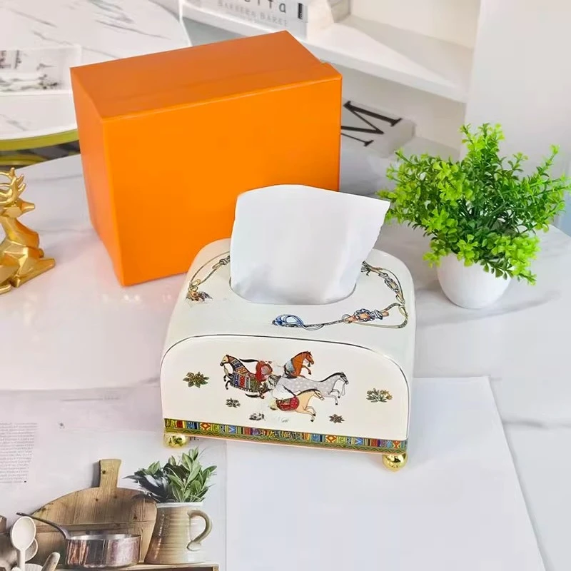 

European high-end light luxury living room ceramic tissue box simple modern household matu pumping