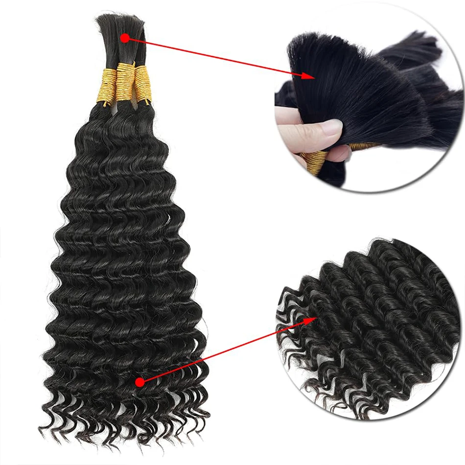 100% cabello humano virgen rizado, extensión a granel, onda profunda, 10a, tejido a granel para trenzado sin procesar, sin trama, 18-30 pulgadas