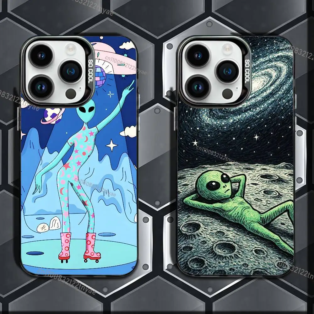 

Funny Space UFO Alien Thing Phone Case For iPhone 17,16,Pro,Max,15,14,Plus,13,12,Mini,11,E,Pro Matte Colored Silver Luxury Cover