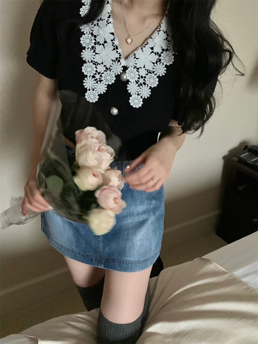 PLAMTEE New Slim Knitted Sweaters OL Women Casual Sweet Summer Gentle Short Sleeve 2024 Office Lady Elegant Loose Daily Tees