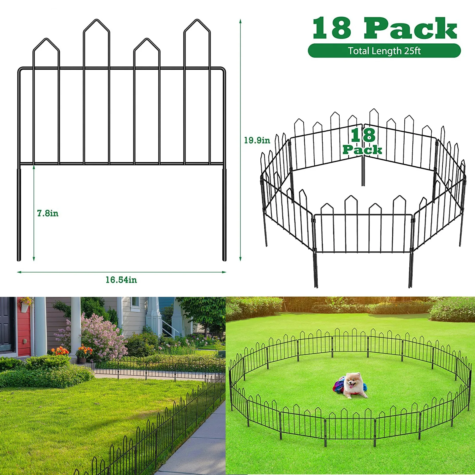 Decorative Garden Fence 18 Panels No Dig Fencing Rustproof Small Garden Barrier Border for Dog Animal Defense