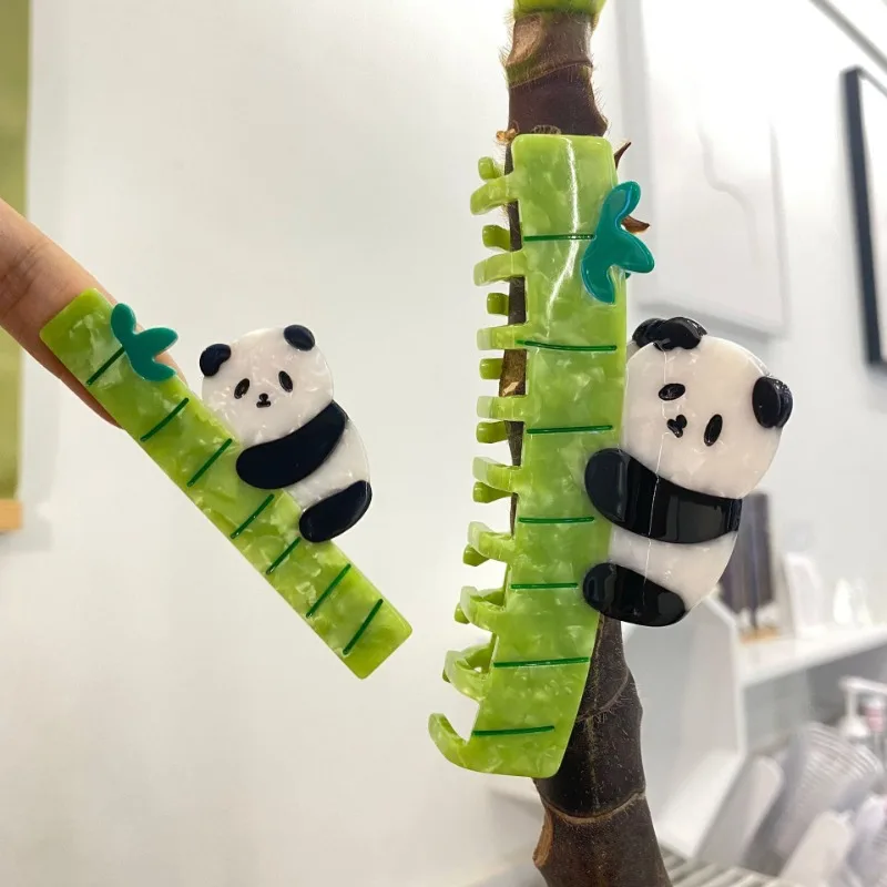 Super Schattig Dier Panda Haarklauw Clip Nationale Schat Panda Eten Bamboe Haarclip Duckbill Clip Haar Accessoires Voor Vrouwen