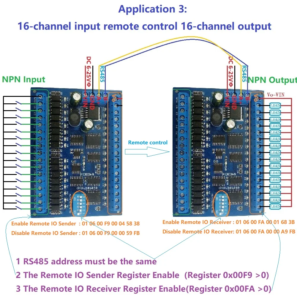 16ch RS485 Remote 2x DC 6.5-30V  Control IO Switch Modbus RTU PLC IO expansion Board for Relay LED driver