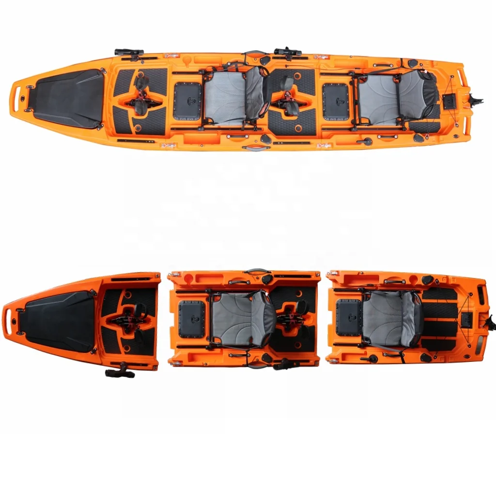 فايكنغ تصميم جديد 3 قسم 14 قدم Tandem كاياك الصيد رفرف دواسة الزورق كاياك شعار مخصص اللون مع نظام الدفة