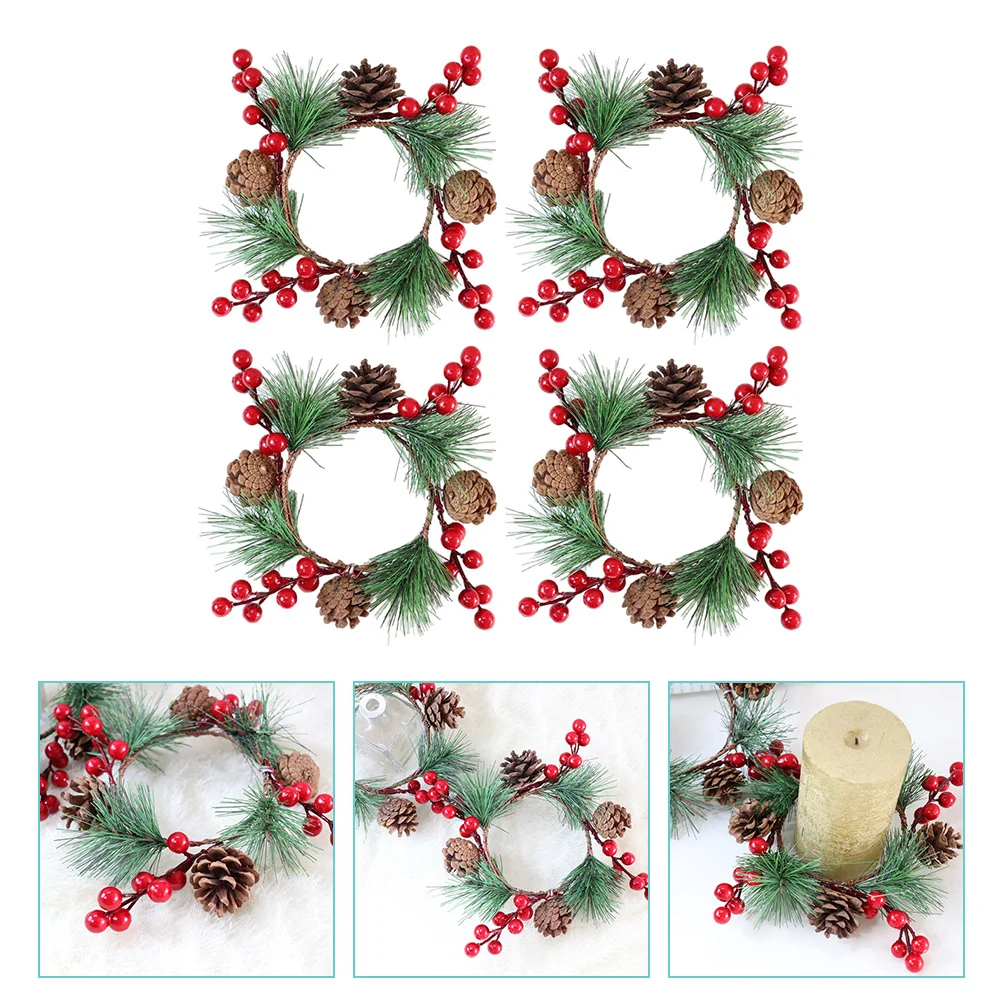 

4Pcs Christmas Wreath Classic Design Table Decor for Holidays Rings for Pillars Festive Atmosphere