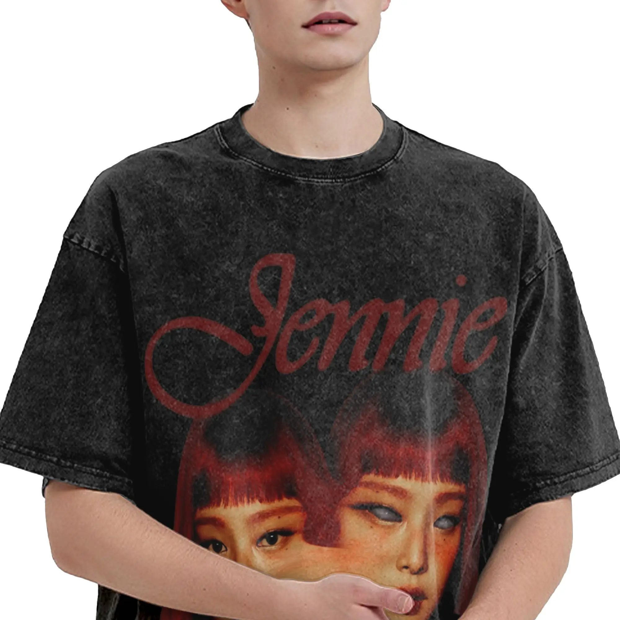 Washed T Shirts Jennie Ruby Album 2025 Hip Hop Retro T-Shirts Oversize  Streetwear Cotton Printed Tops Tees for Men Women