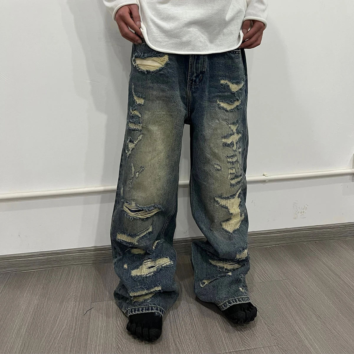 NIGO Men's Retro Devastation Old Straight Jeans Spring And Summer Trend Loose Casual Pants #NGTOP11962