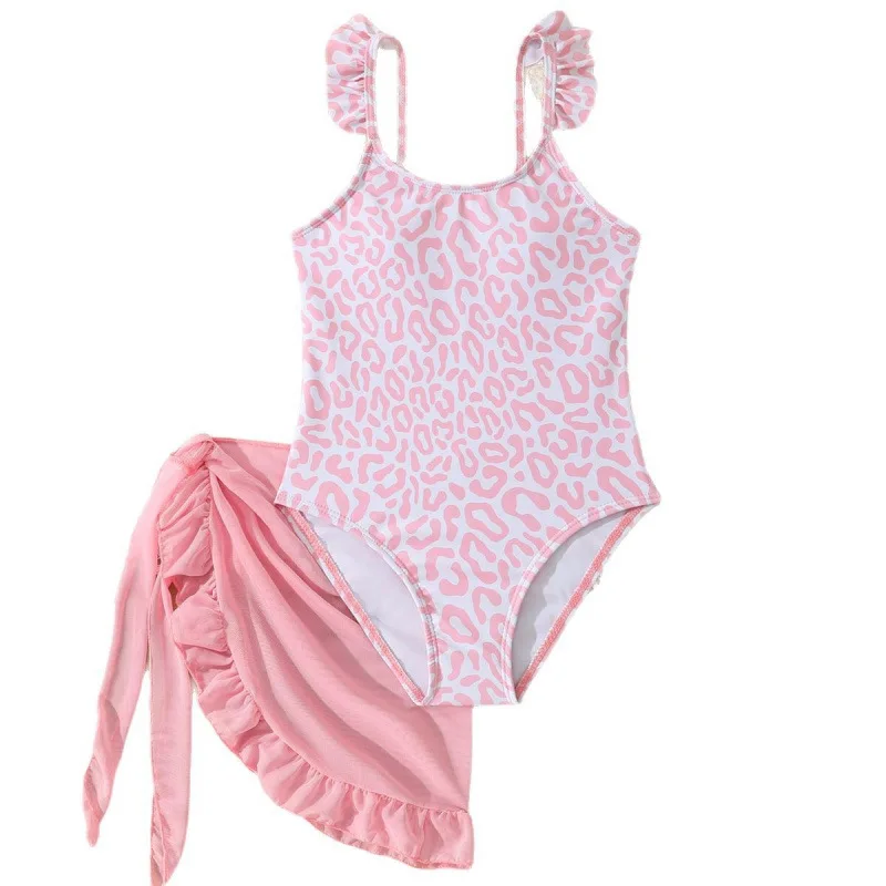 Girls One Piece Swimsuit 7-12 Year Kids Swim Suit Ruffle Teenage Children's Swimwear Bathing Suits with Skirt Beach Cover Ups