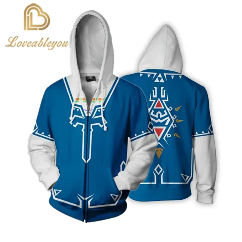 Game Zelda 3D Printed Zipper Hoodie Cosplay Costume Sweater Casual Coat Halloween Street Anime Jacket for Man Women