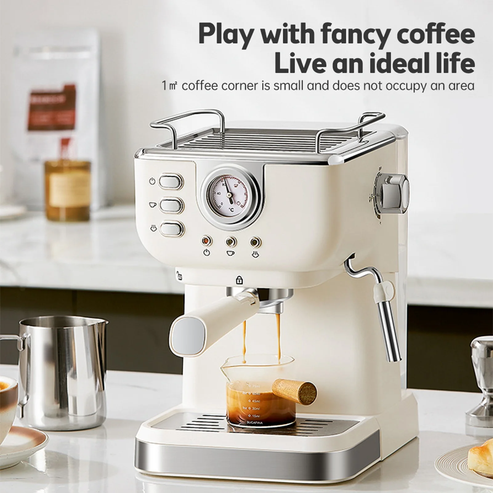 Nueva cafetera 1050W 1.5L de gran capacidad semiautomática 20bar máquina de café de extracción de alta presión para cafeterías domésticas