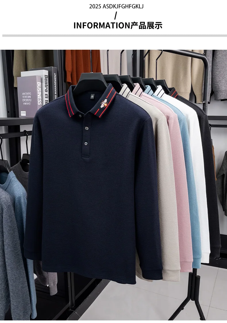 Designer Original Herbst Herren Langarm-Poloshirt mit Kragen und Knöpfen, Feine Stickerei, Neuer Minimalistischer Slim-Fit, Modische Herrenkleidung – Detail 4