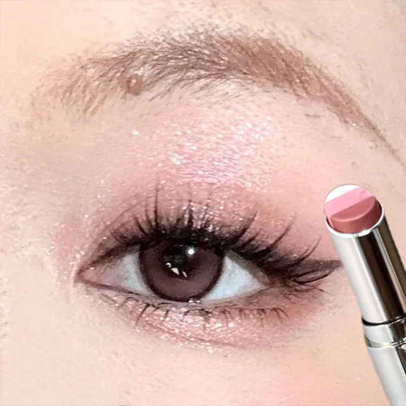 QIBEST Glitzer-Lidschattenstift, langlebiger Lidschattenstift, Kosmetik, Schimmer, Textmarker, erhellt liegende Seidenraupen-Lidschatten