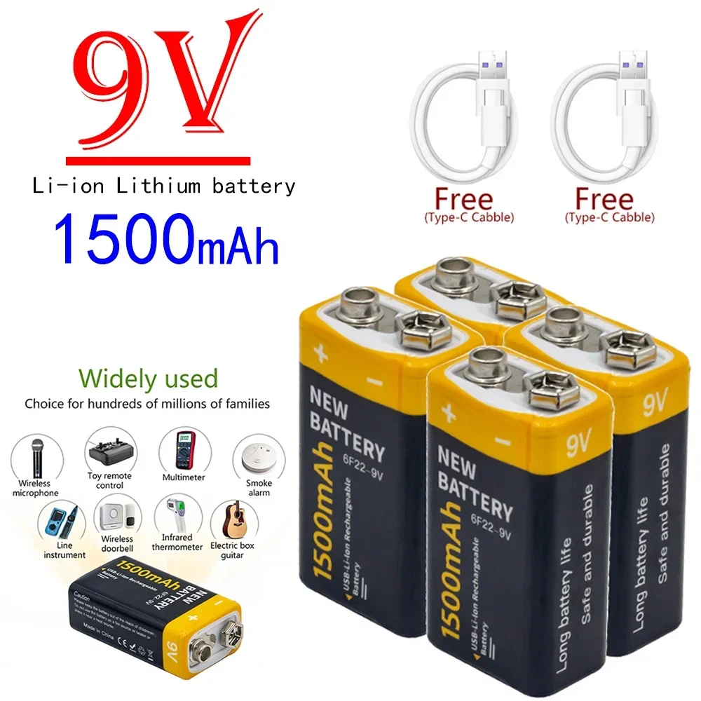 9V 1500mAh Li-ion Rechargeable Battery Micro USB battery 6F22 battery for Multimeter Microphone Toy Remote Control KTV use