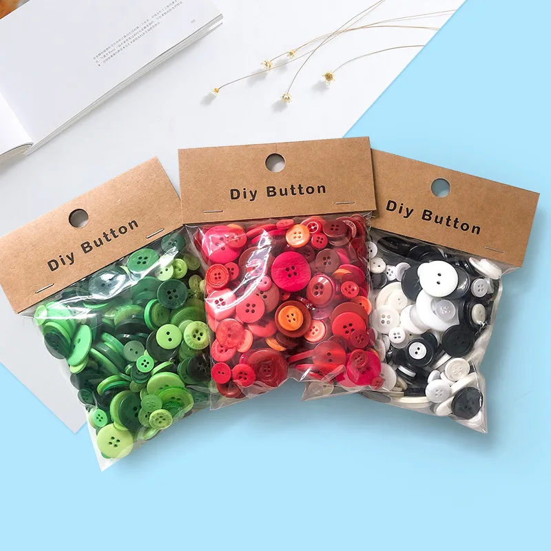 150g Variety of Colorful Resin Buttons with Mixed Paper Cards for DIY Crafting Wholesale on Sale