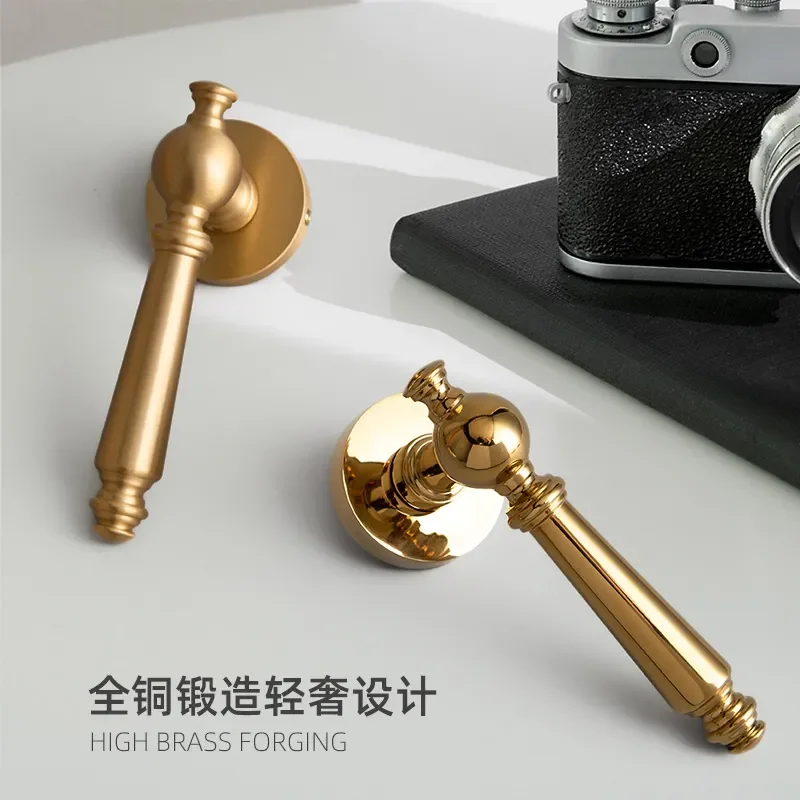 American Style Pure Copper Door Lock Brass Indoor Silent Bedroom Handle French Gold Finish Double Lever Wooden Room Security