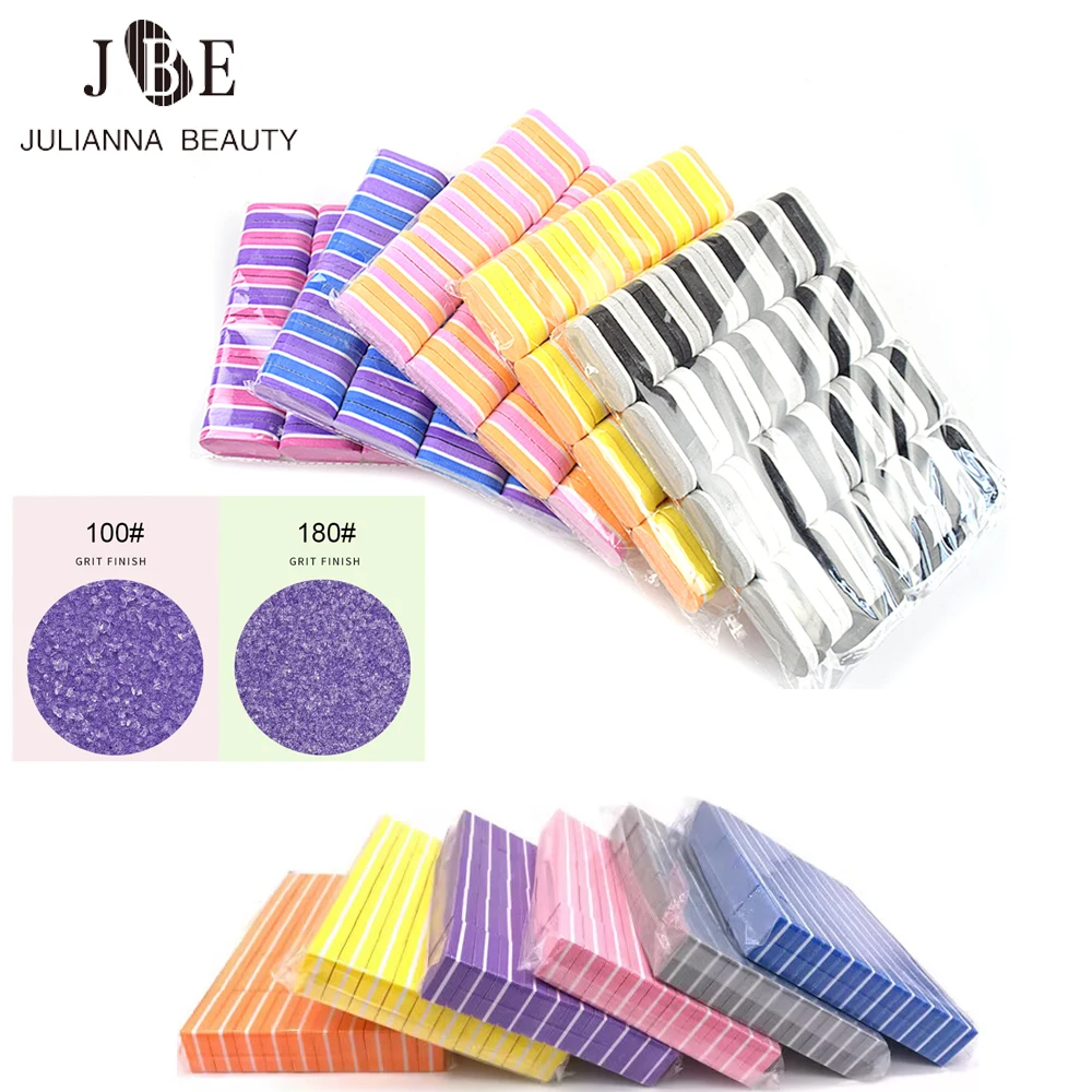 500/200Pcs Mini Nail Buffer Block 180/100 Grit Sponge Nail Polish Sanding Buffer Strips Nail File Blocks Manicure Tools