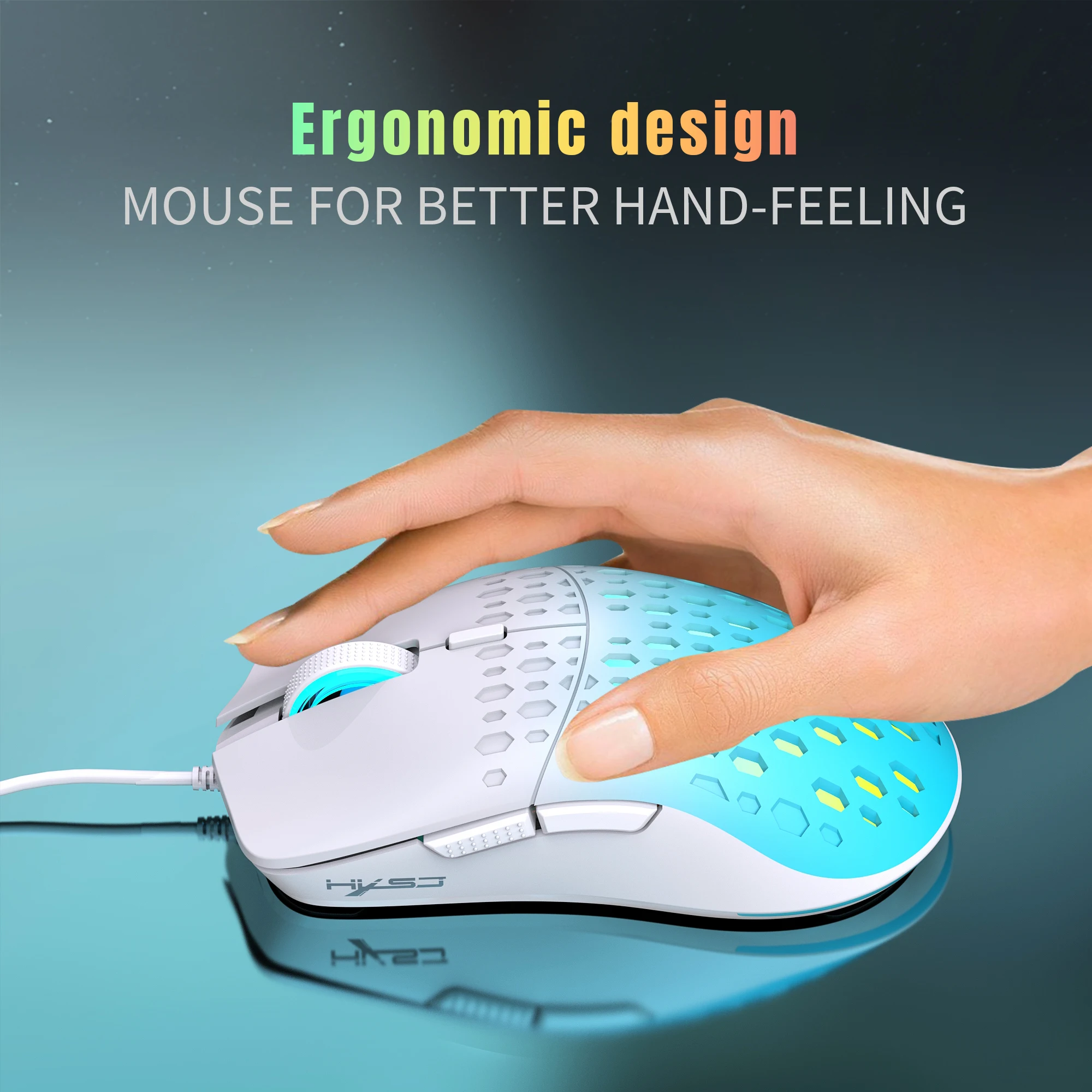 

USB Wired Gaming Mouse RGB Gamer Hollow Out Mouses Adjustable 3600 DPI Honeycomb Macro Programmable Ergonomic Mice for PUBG