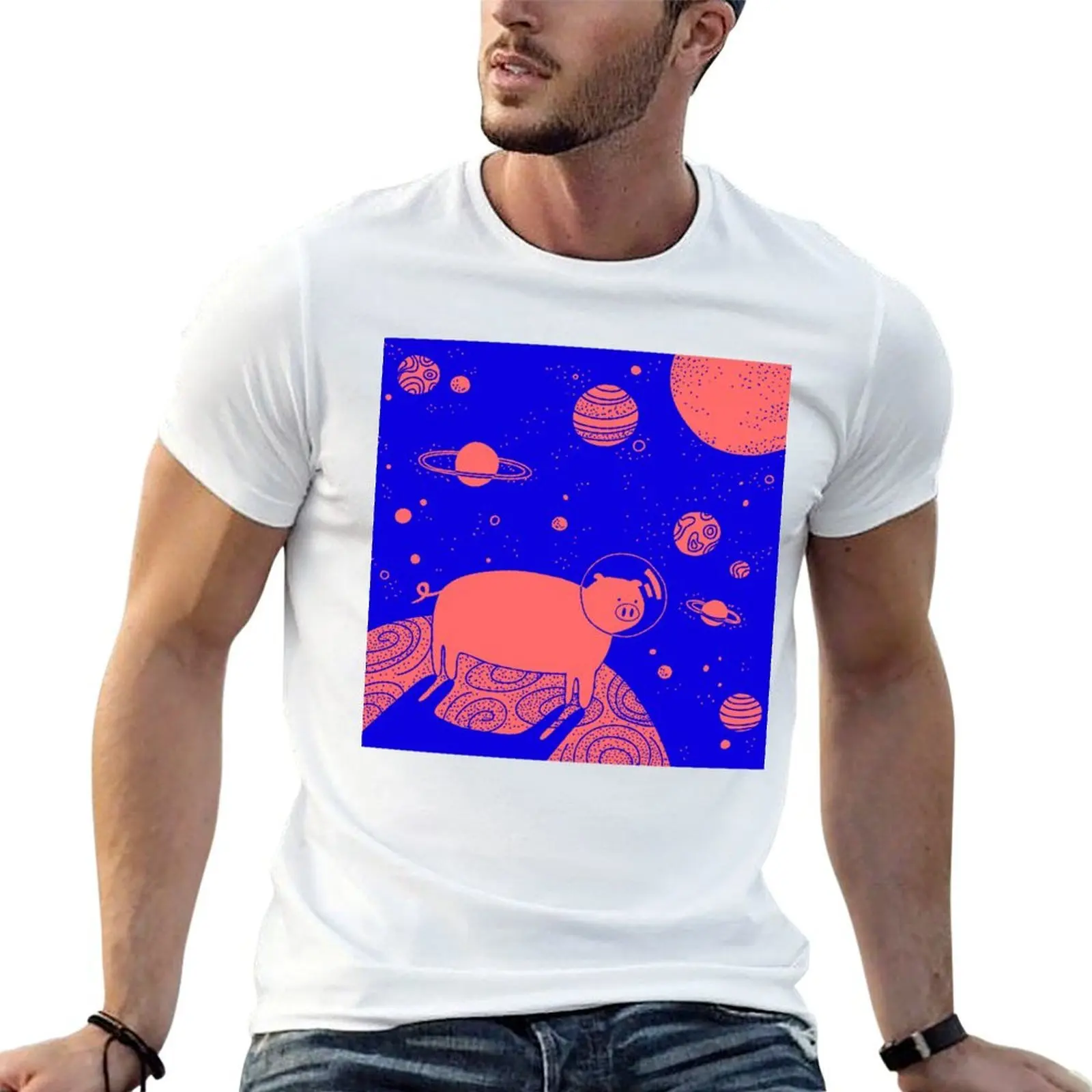 

Space pig and its first steps on the moon T-Shirt man t shirt heavy cotton man t shirts graphic T-Shirt