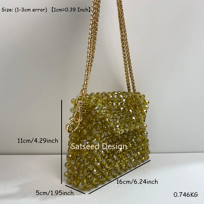 Crystal Bead Bag Handmade Women Shoulder Bags Metal Chain Luxury Evening Party Bag 2024 Summer New Style Blingbling Customizable