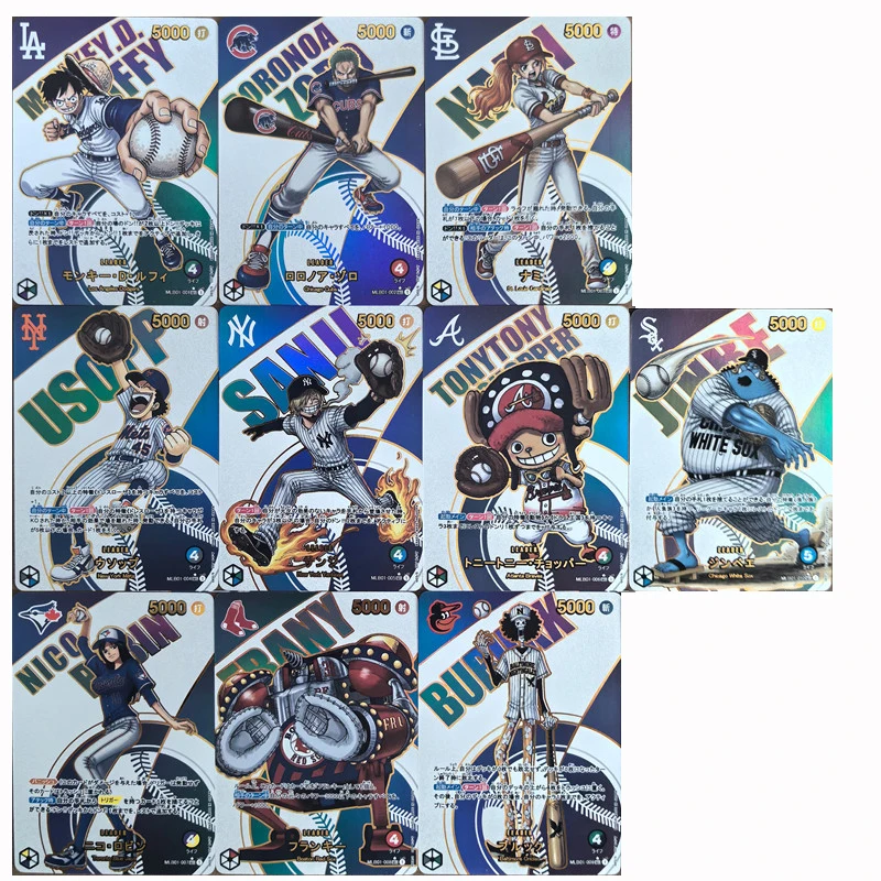

10pcs/set One Piece Straw Hat Pirates Baseball Series DIY self-made Color Flash Card Anime Game Collection Card Gift Toy 63*88mm
