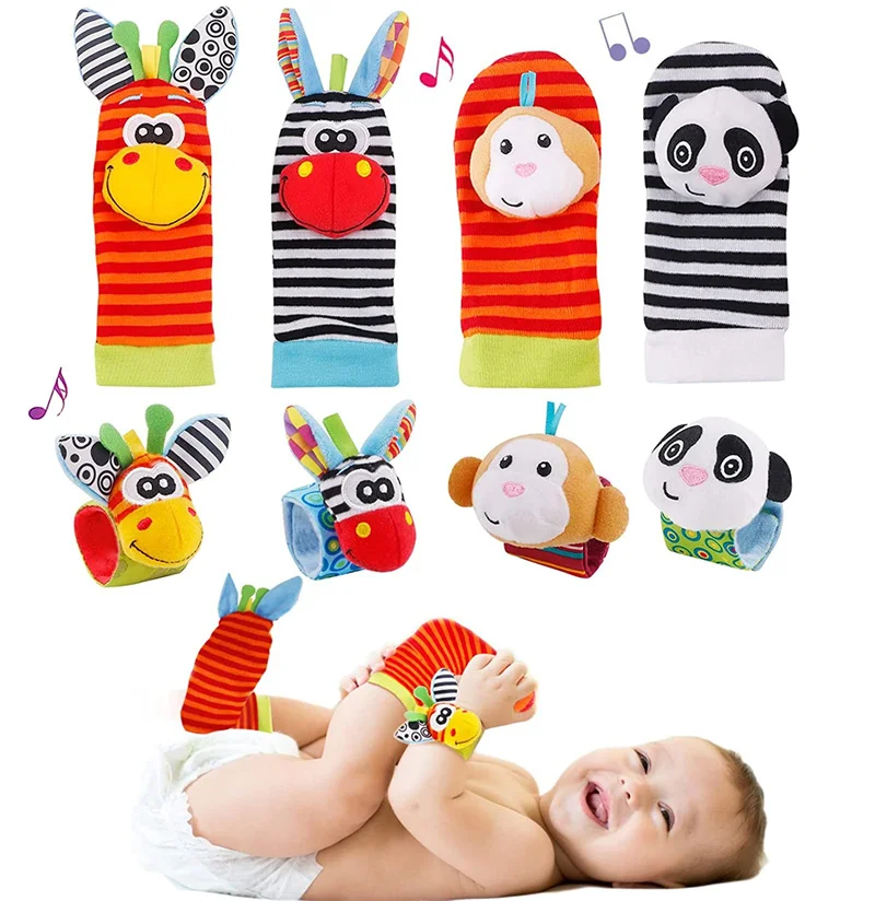 Chaussettes hochet en peluche pour bébés, développement mentaires oriel, animal en peluche, jouets de poignet, faire des sons, 3 mois, 6 mois, 12 mois