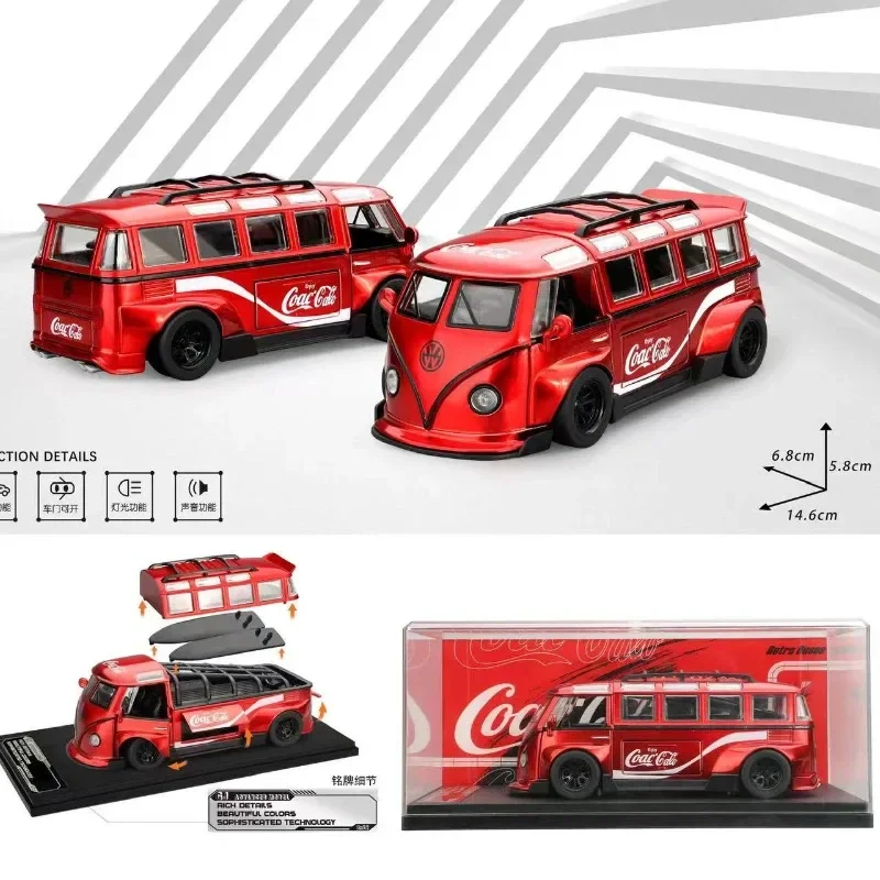 1:32 Volkswagen T1 Bus Sound and Light Alloy Car Model Roof Cover Detachable Children's Toy Pendant Gift