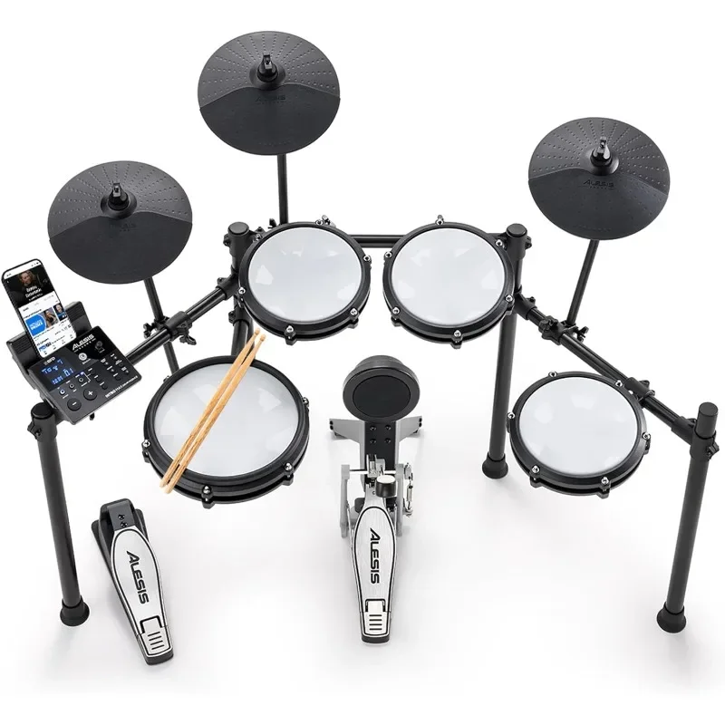 Electric Drum Set with Quiet Mesh Pads, 10 Inch Dual Zone Snare, Bluetooth, 440+ Authentic Sounds, USB MIDI, Kick Pedal