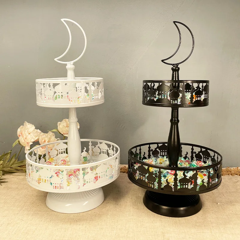 

Eid al-Fitr Iron Art Castle Tray Double Layer Dessert Cake Rack Home Decoration Party Favors Wedding Holiday Candy Holders