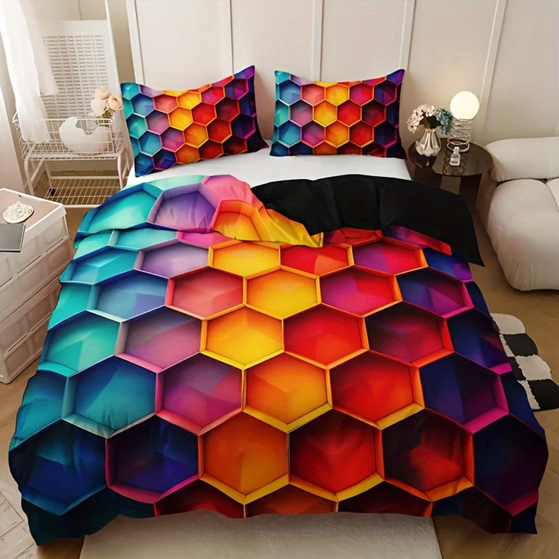 

Duvet Cover Set Gradient Color Argyle Plaid (1 Duvet Cover + 2 Pillowcase) HD Printing Bedding For Home Dormitory