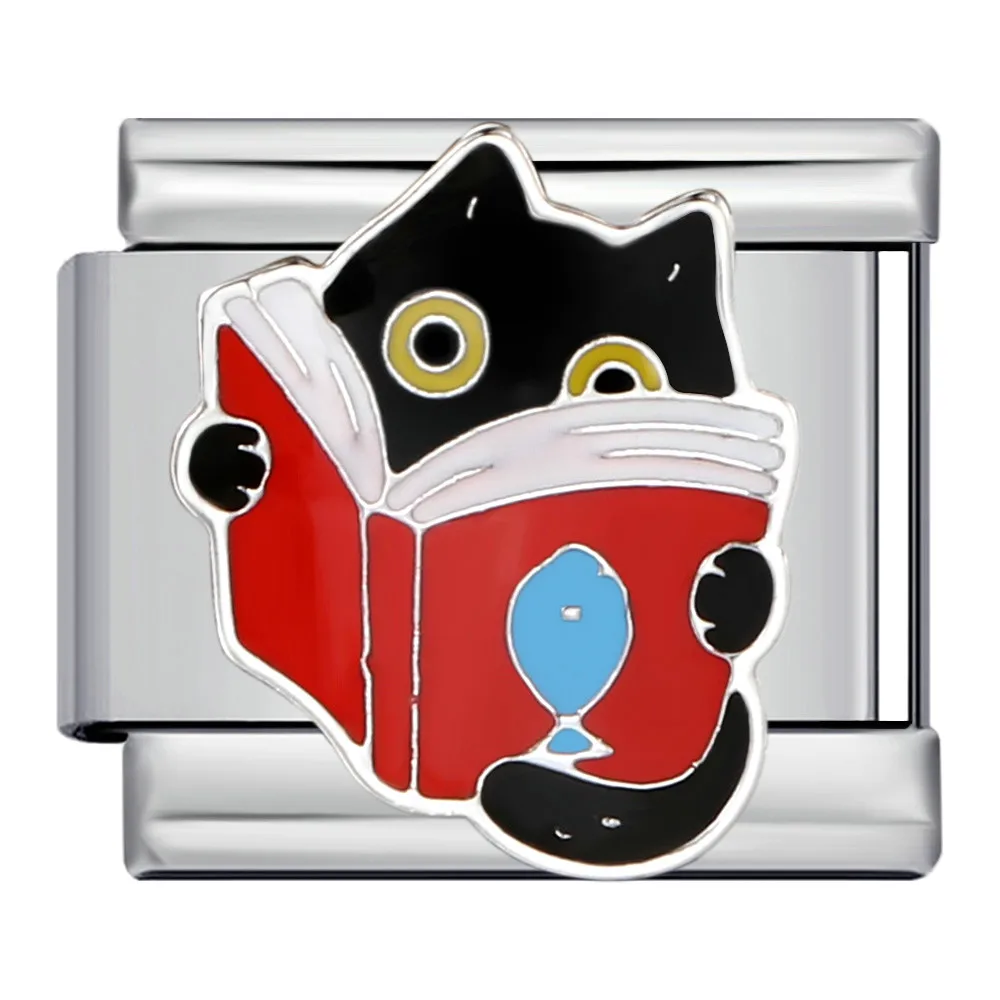 Neues Y2k Niedliches Hunde-, Katzen-, Vogel-, Wildgans-, Pferde-Italien-Charm-Armband aus Edelstahl mit 9mm Gliedern für Damen und Herren zum Selbermachen von Perlen. – Detail 6