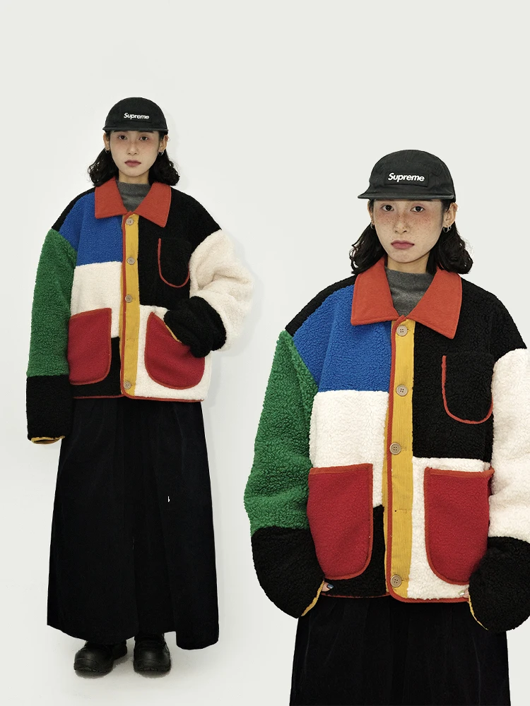 

Gulu Oh Winter Retro Japanese Sle Loose Fce Lamb Velvet Colion Cotton Jaet Thiened Long Sve Coat