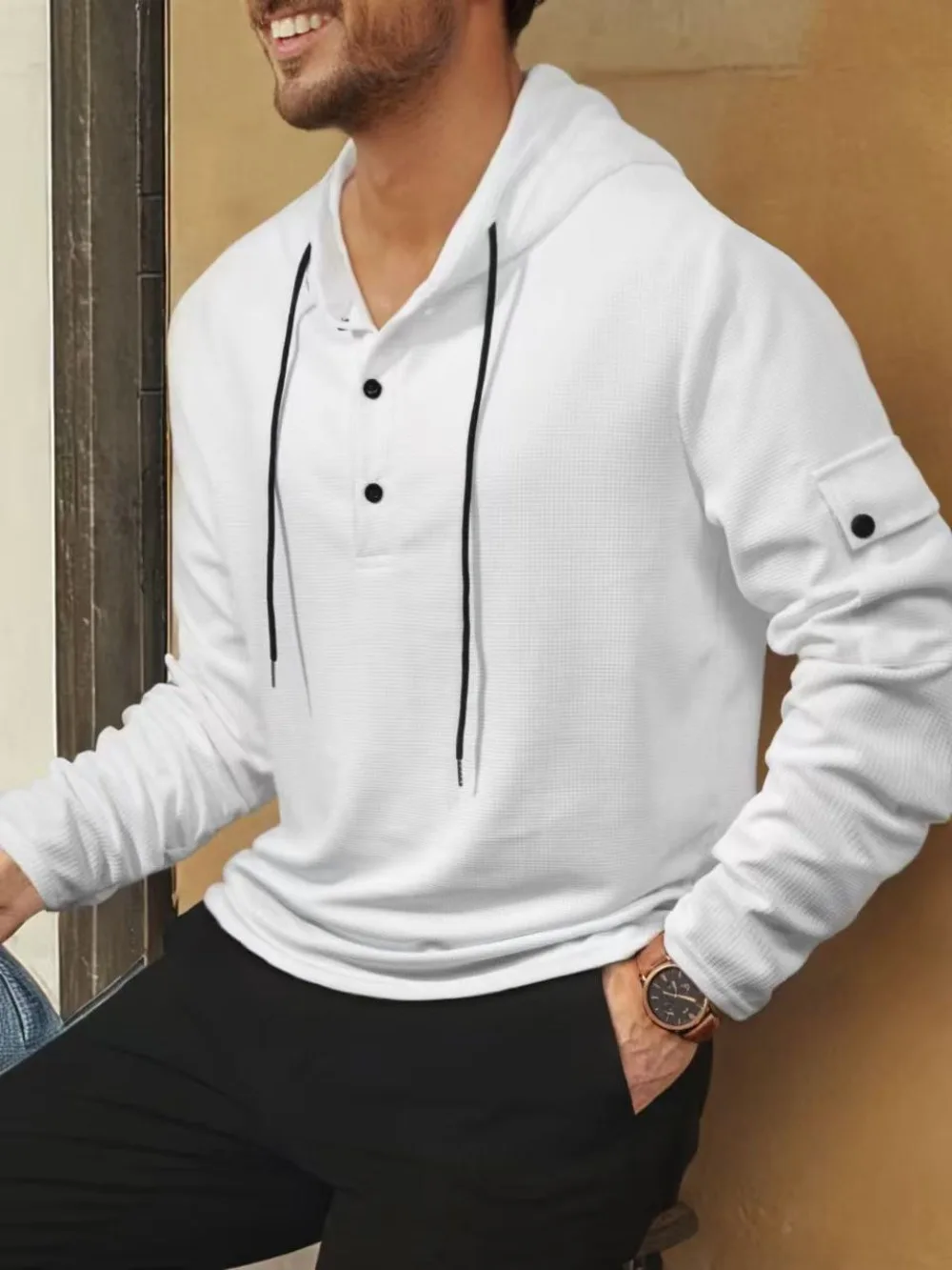 

Men's Wear Spring and Autumn 2025 New Loose Casual Long-sleeved Waffle Thin Long-sleeved Hoodie Men's Trend Sweatshirt
