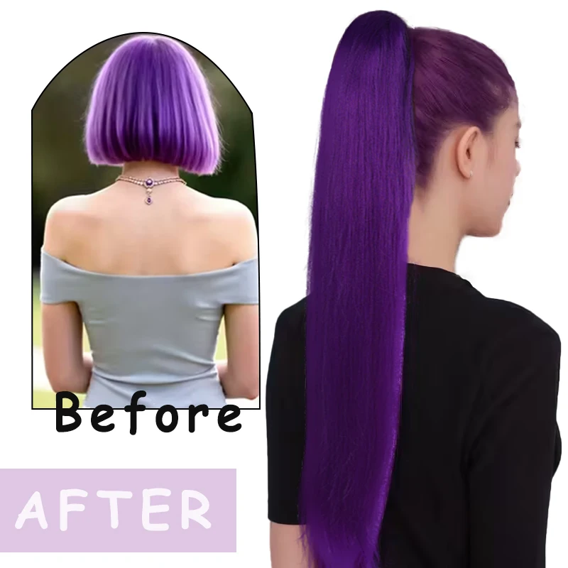 Coda di cavallo con clip per artiglio Viola Pezzo di capelli sintetici in fibra resistente al calore lungo rettilineo da 32 pollici, adatto per riunioni quotidiane delle ragazze