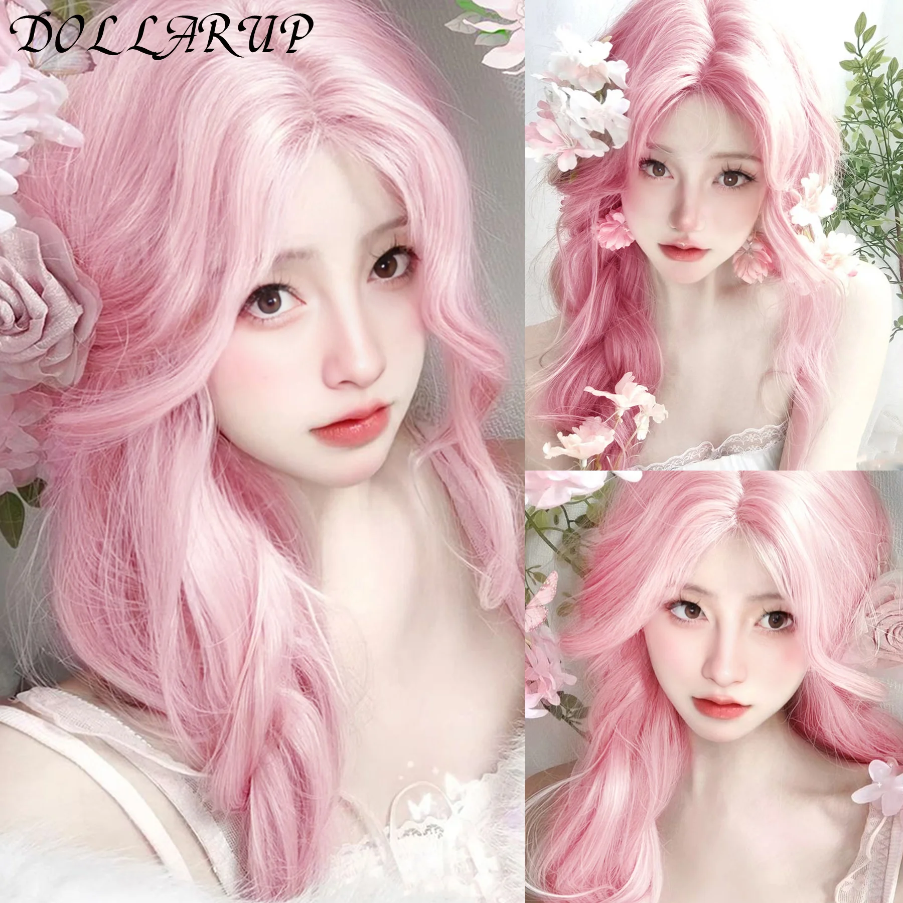 

DOLLARUP Baby pink wig for women long wavy hair wig 30inch Lolita Synthetic high temperature resistant fibers daily use